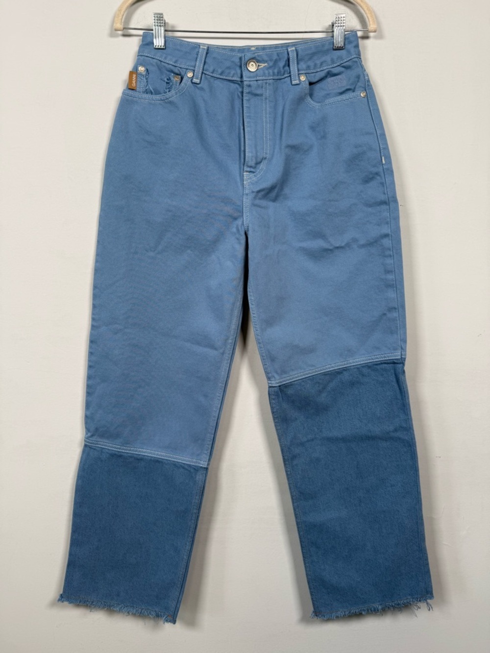 Ganni High-Rise Straight Two-Toned Jeans, Size 27, Like New! 100% Cotton.